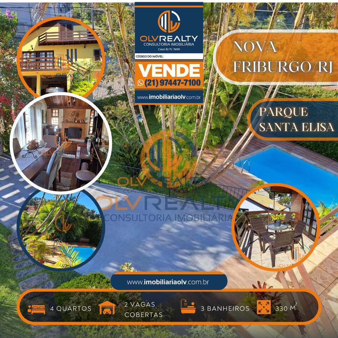 Linda Casa de excelente padrão no Parque Santa Eliza - Nova Friburgo/RJ - Imobiliária OLV REALTY