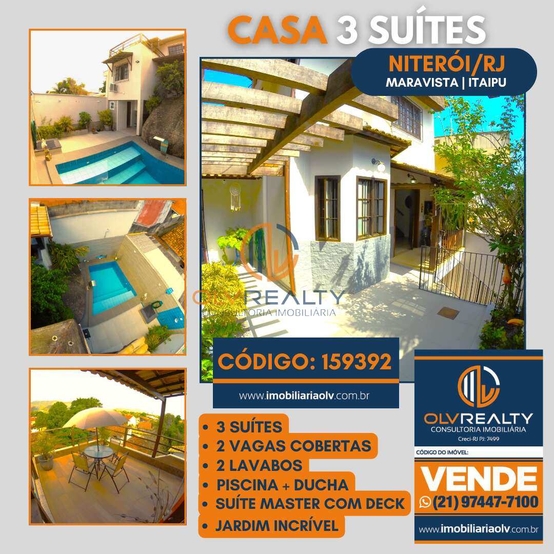 Linda e Charmosa Casa de 3 suítes + piscina e área de lazer | Itaipu - Maravista - Imobiliária OLV REALTY