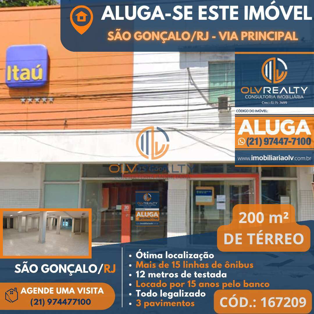 Loja para Locação em São Gonçalo/RJ - Salão térreo com 200m² - Imobiliária OLV REALTY